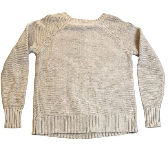 Old Navy Womens Sweater Large Crew Neck Beige Cable Knit Pullover Classic Cozy - Picture 2 of 7